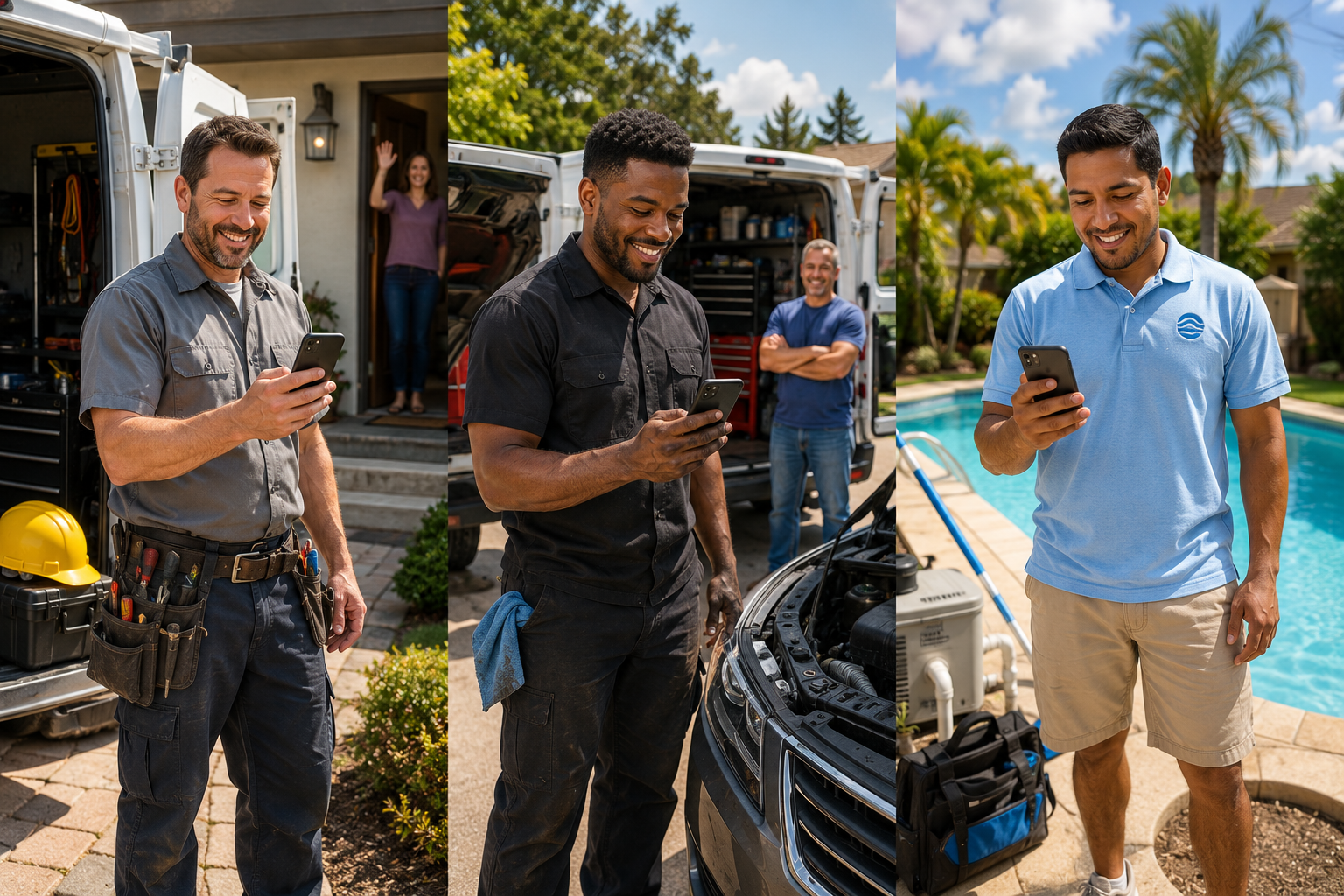 Electrician, mechanic, and pool technician sending follow-ups with FollowPro